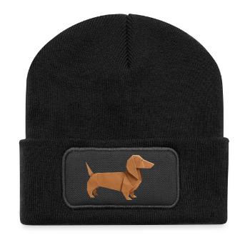 Origami Dachshund Noble Brown - Recycled Patch Beanie - black - Front