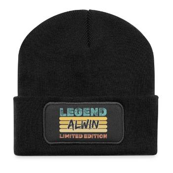 Geschenk für Alwin - Recycelte Patch Beanie - Schwarz - Vorne