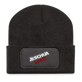 Jeschua lebt weiß-rot - Recycelte Patch Beanie - Dunkelgrau - Vorne