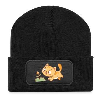 Chaton Curieux au Jardin - Beanie recyclé à patch - noir - Devant