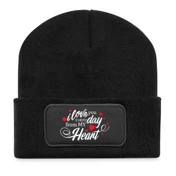 Ich liebe dich jeden Tag, mein Herz, ewige Liebe - Recycelte Patch Beanie - Schwarz - Vorne