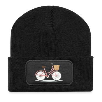 Pink Bicycle with Basket - Recycled Patch Beanie - black - Front
