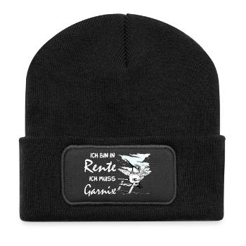 Lustiges deutsches Ruhestandsdesign - Recycelte Patch Beanie - Schwarz - Vorne
