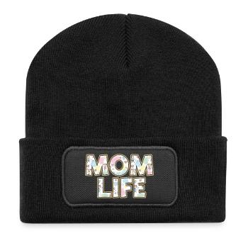 Mom Life Pastellherzen Scribble - Recycelte Patch Beanie - Schwarz - Vorne