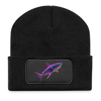 Graphique de requin néon Cyberpunk lumineux - Beanie recyclé à patch - noir - Devant