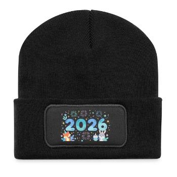 Silvester-Feier-Design 2026 - Recycelte Patch Beanie - Schwarz - Vorne