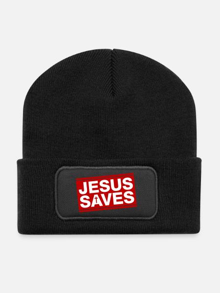Jesus Rettet Spruch Christlich - Recycelte Patch Beanie - Schwarz