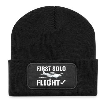 First Solo Flight Aviation Humor Pilot Student  - Recycled Patch Beanie - black - Front