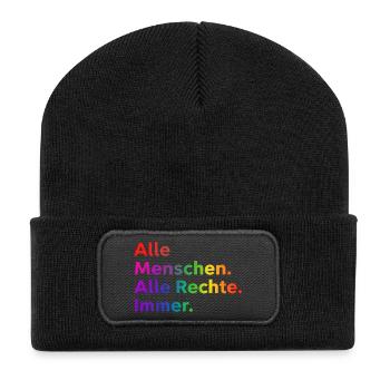 Alle Menschen Alle Rechte Immer Statement - Recycelte Patch Beanie - Schwarz - Vorne