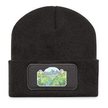Bristol Clifton Hängebrücke Skyline-Kunst - Recycelte Patch Beanie - Dunkelgrau - Vorne