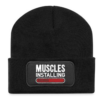 Muscles Installing Fortschrittsbalken Fitness Gym - Recycelte Patch Beanie - Schwarz - Vorne