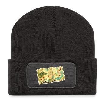 Antiker Kartenpfad Abenteuerreise - Recycelte Patch Beanie - Dunkelgrau - Vorne