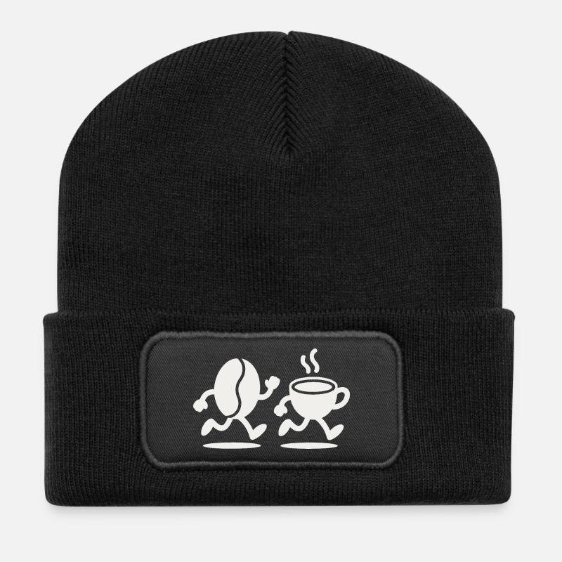 Koffein-Sprint: Bean & Cup Run - Recycelte Patch Beanie - Schwarz