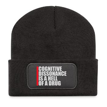 Cognitive Dissonance Is A Hell Of A Drug Spruch - Recycelte Patch Beanie - Dunkelgrau - Vorne