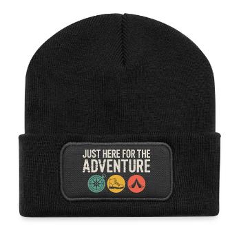 Abenteuer-Icons: Kompass-Stiefelzelt - Recycelte Patch Beanie - Schwarz - Vorne