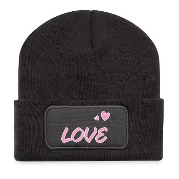 Pastellliebe und gezeichnete Herzen - Recycelte Patch Beanie - Dunkelgrau - Vorne