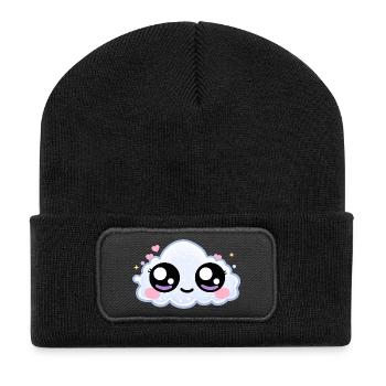 Cloud Eyes Kawaii – Sanfte, verträumte Augen - Recycelte Patch Beanie - Schwarz - Vorne