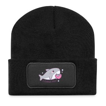 Le mignon requin mord le cœur Je te mâche Drôle - Beanie recyclé à patch - noir - Devant
