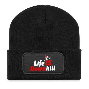 Life is Downhill Skiing Winter Sports Mountains - Recycled Patch Beanie - black - Front
