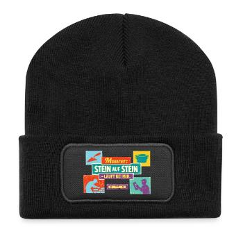 Stein auf Stein läuft bei mir – Maurer Spruch - Recycelte Patch Beanie - Schwarz - Vorne