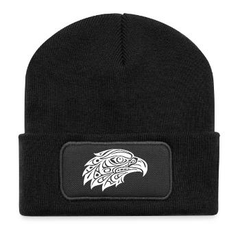 Tribal Adlerkopf Kunst - Recycelte Patch Beanie - Schwarz - Vorne