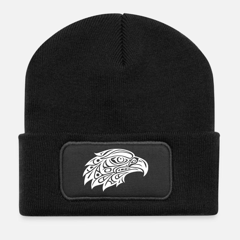 Tribal Adlerkopf Kunst - Recycelte Patch Beanie - Schwarz
