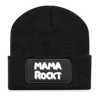 Mama rockt - Recycelte Patch Beanie - Schwarz - Vorne