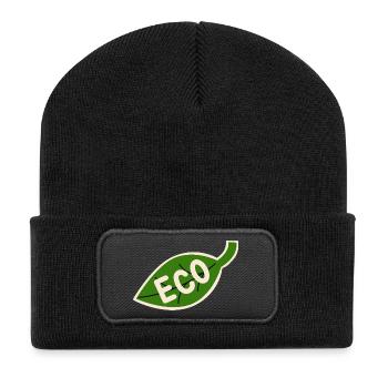 Emblème Feuille Écologique - Nature Minimaliste - Beanie recyclé à patch - noir - Devant