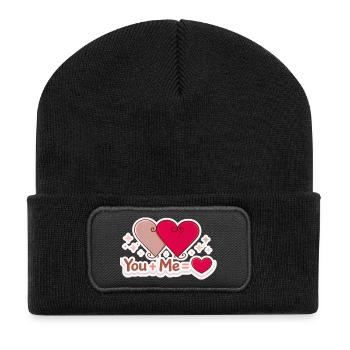 You + Me = Love Shirt – Cute Couple Valentine Tee - Recycled Patch Beanie - black - Front