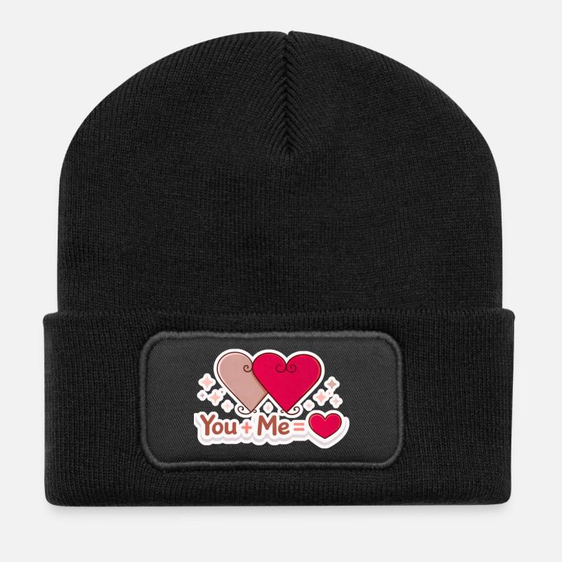 Du + Ich = Liebeshemd – Süßes Paar Valentinstags-T-Shirt - Recycelte Patch Beanie - Schwarz