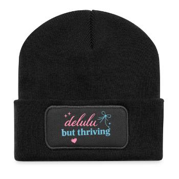 Delhu Thriving Script Logo - Recycelte Patch Beanie - Schwarz - Vorne