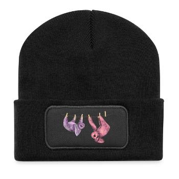 Sloth Chills Funny Animal Motif Gift Idea - Recycled Patch Beanie - black - Front
