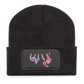 Idée cadeau avec un motif drôle d’animal paresseux - Beanie recyclé à patch - charbon - Devant