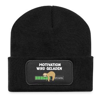 Motivation wird geladen Faultier Faultiermotiv - Recycelte Patch Beanie - Schwarz - Vorne
