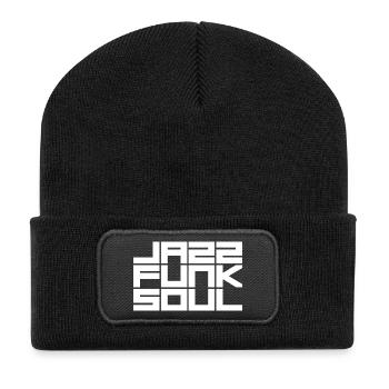 Monochromes Rastergeometrisches Muster - Recycelte Patch Beanie - Schwarz - Vorne