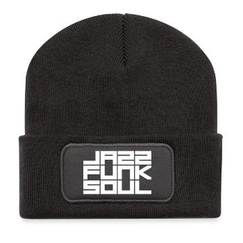 Monochrome Grid Geometric Pattern - Recycled Patch Beanie - dark grey - Front