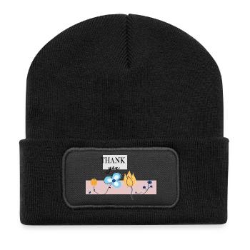 Thank you flower greeting - Recycled Patch Beanie - black - Front