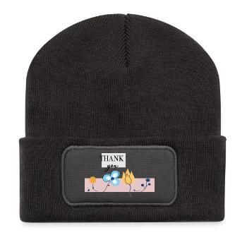 Danke Blumengruß  - Recycelte Patch Beanie - Dunkelgrau - Vorne