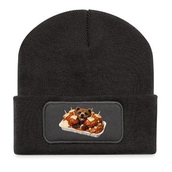 Bear bite with bear - Recycled Patch Beanie - dark grey - Front