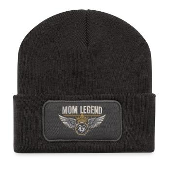 Mom Legend - Ailes Couronne Cœur - maman - Beanie recyclé à patch - charbon - Devant
