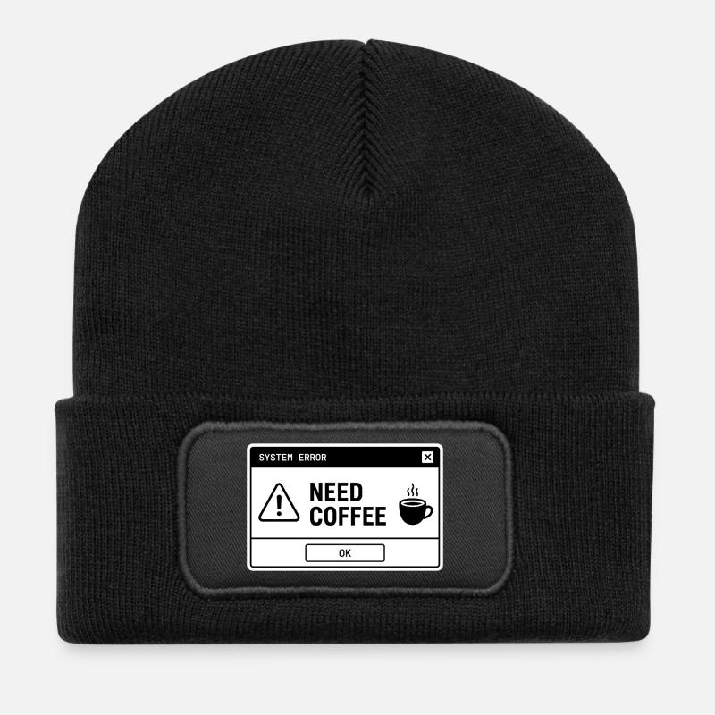SYSTEM ⚠️ ERROR – NEED COFFEE - Recycled Patch Beanie - black