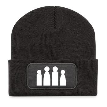 Minimalistische Familie - Silhouette Eltern Kinder - Recycelte Patch Beanie - Dunkelgrau - Vorne