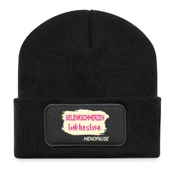 GELENKSCHMERZEN WECHSELJAHRE MENOPAUSE - Recycelte Patch Beanie - Schwarz - Vorne