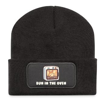 Schwangere Frau im Brötchen im Ofen – lustige Schw - Recycelte Patch Beanie - Dunkelgrau - Vorne
