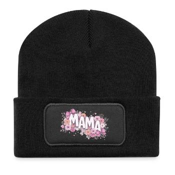 MAMA Fleurs Pastels et Nœuds Roses | Style Chic - Beanie recyclé à patch - noir - Devant
