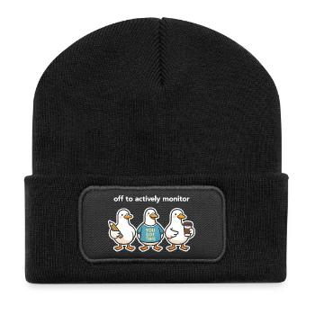 Off To Actively Monitor Duck Teacher Saying - Recycled Patch Beanie - black - Front