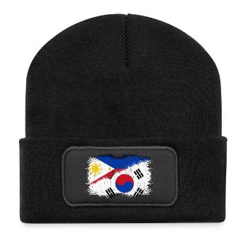 Südkoreanische Flagge Philippinische Flagge Filipino Koreanisch - Recycelte Patch Beanie - Schwarz - Vorne