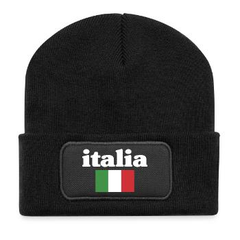 Italien Geschenkidee Italienische Flagge - Recycelte Patch Beanie - Schwarz - Vorne