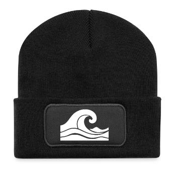 Wave Minimal Sea Beach Holiday Gift - Recycled Patch Beanie - black - Front