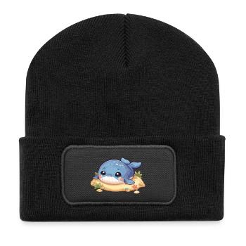 Wal auf Sandbank - Recycelte Patch Beanie - Schwarz - Vorne